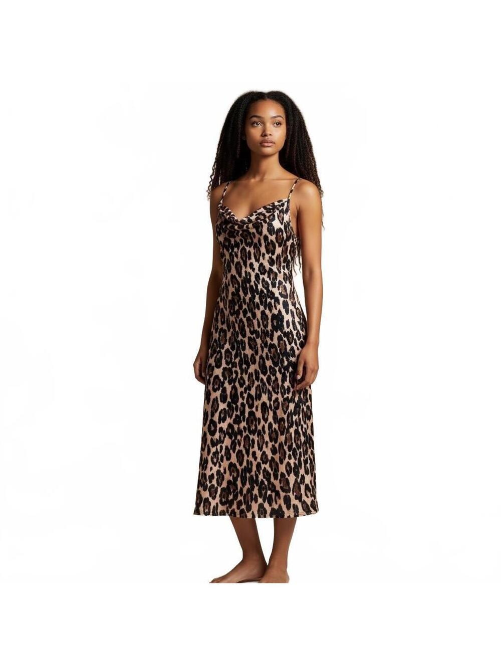 Taylor Leopard Print Cowl Neck Maxi Slip Dress 10 Slit Sides Sexy Trendy